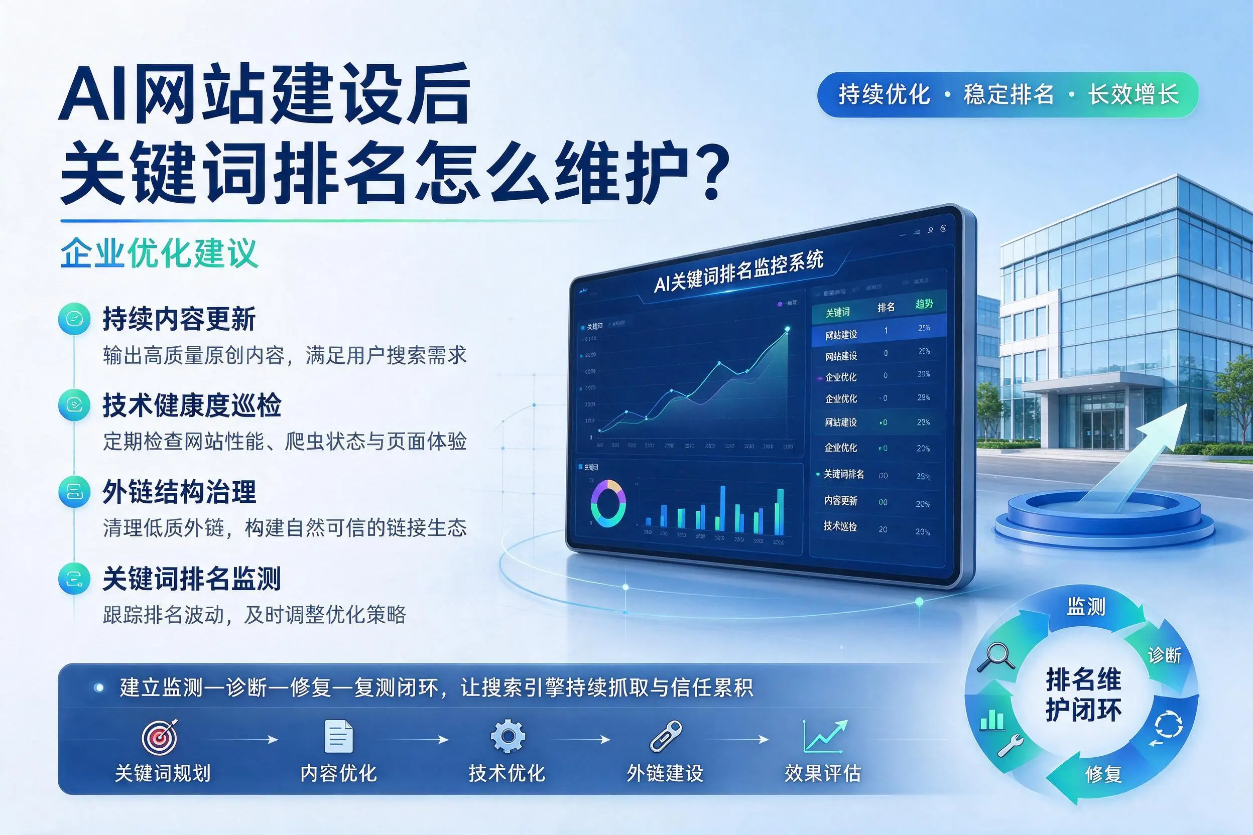 AI网站建设后关键词排名怎么维护？安徽企业优化建议